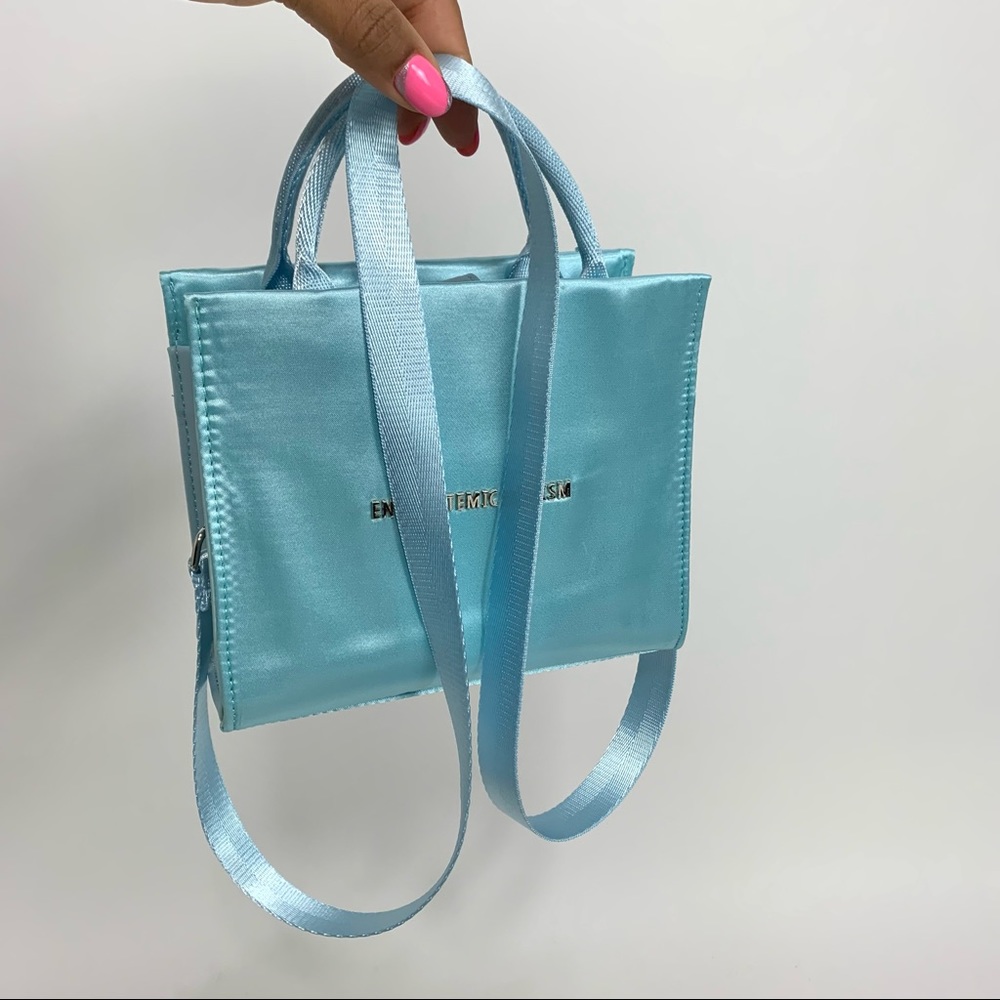 ❌SOLD❌ Brandon Blackwood Baby Blue Satin ESR Tote - Picture 2 of 10